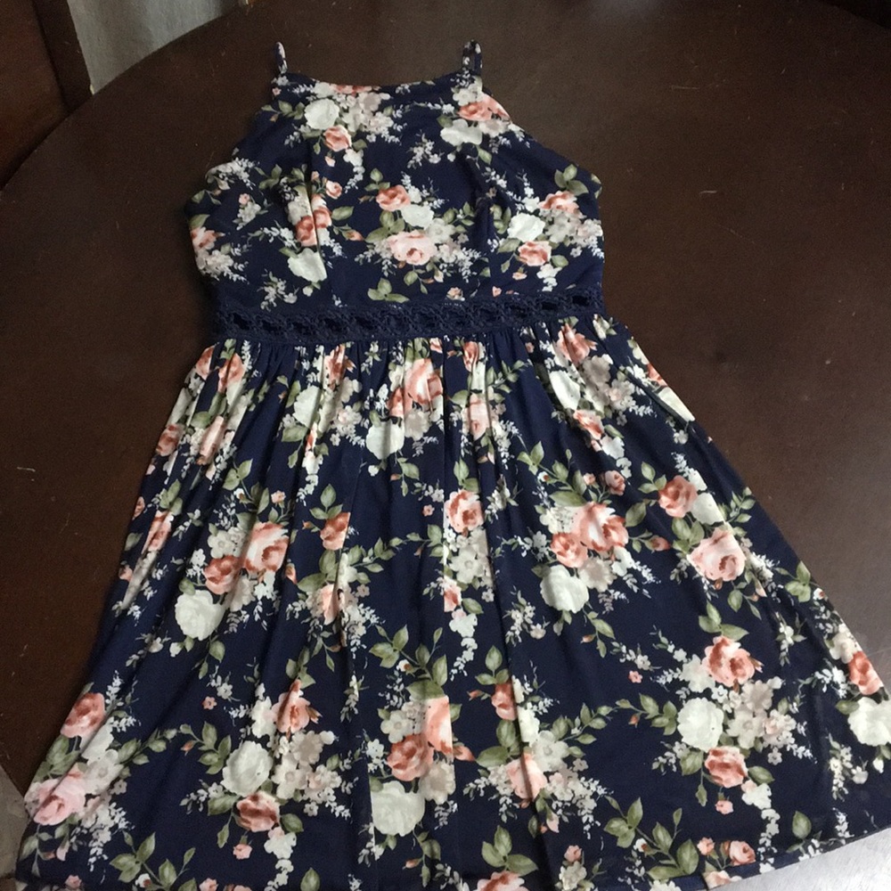 NWT navy blue and light pink floral print dress